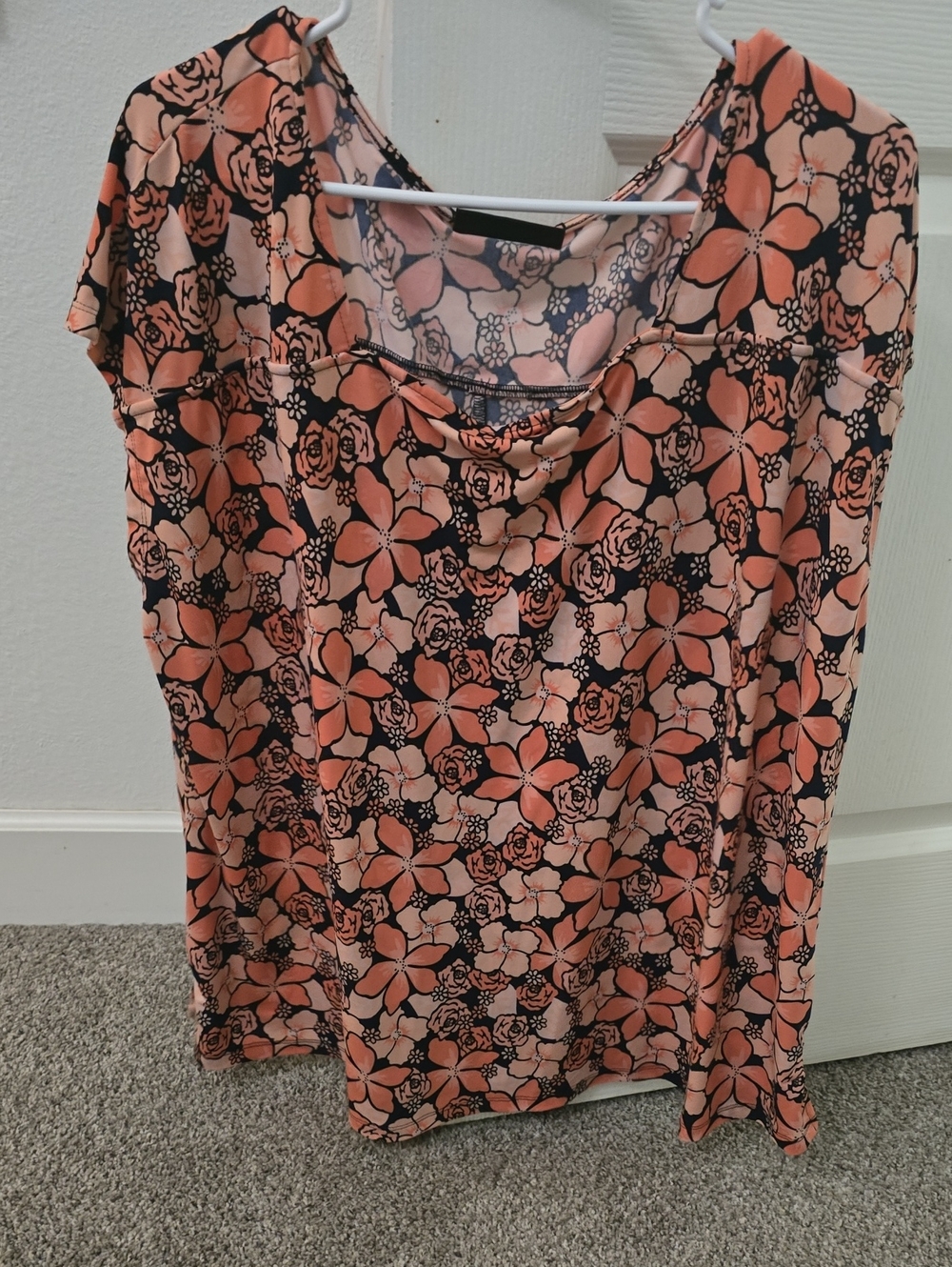 Lane Bryant Peach and Black Floral Short Sleeve Tee